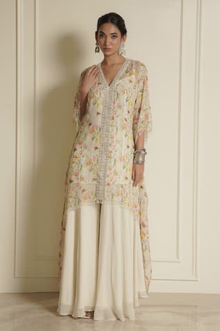 Vesture Petal Perfection Print Asymmetric Kaftan With Palazzo 