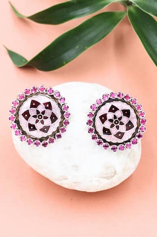 Charm Stone Embellished Floral Earrings 