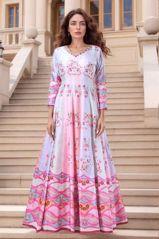 Samyukta Singhania Floral Garden Print Anarkali With Dupatta 