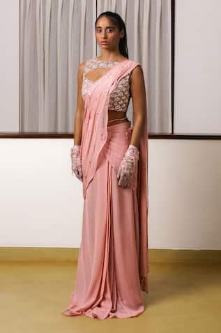 Rimple Agrawal Sequin Embroidered Pre-Draped Saree With Blouse 