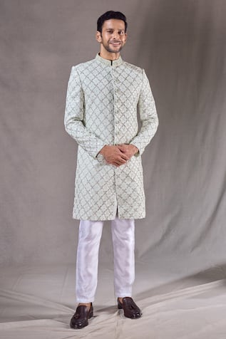 Aryavir Malhotra Diamond Jaal Embroidered Sherwani With Pyjama 