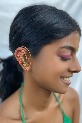 Lotus Zirconia Embellished Ear Cuffs 