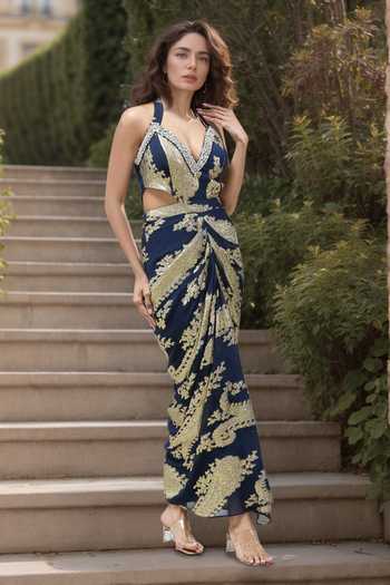 Naintara Bajaj Draped Crystal Embellised Neckline Dress 