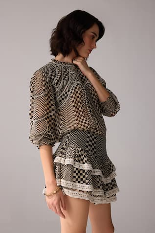 Verb by Pallavi Singhee Chequered Print Layered Skirt 