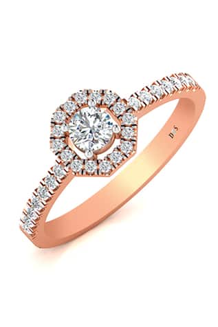 18kt Geometric Cutwork Rose Gold Diamond Studded Ring 
