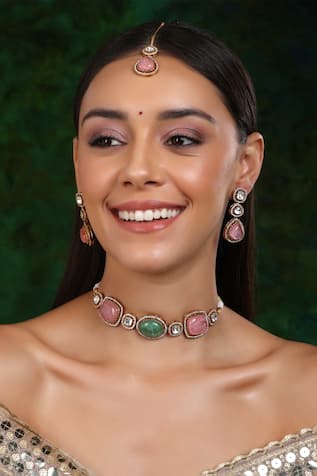 Ruby Raang Stone Embellished Kundan Choker Set 