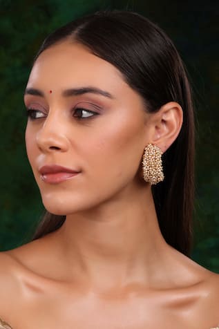 Ruby Raang Pearl Cluster Embellished Earrings 