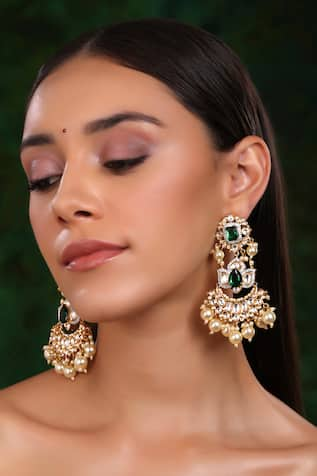 Ruby Raang Bahara Chand Dewdrop Kundan Earrings 