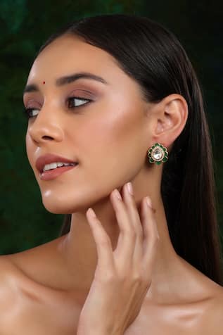 Ruby Raang Kundan & Stone Embellished Teardrop Studs 