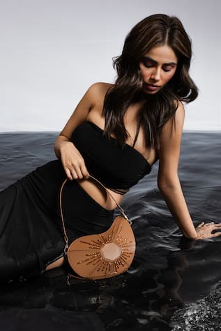 Mango Shaped Kerry Embroidered Two Tone Bag 