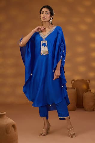 Isha Gupta Tayal Architectural Patchwork Embroidered Kaftan Kurta & Pant Set 