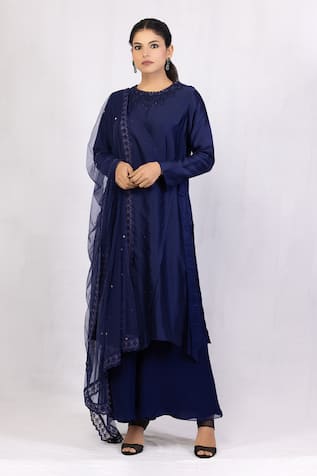 Monika Mathuria Datta Chanderi Overlap Embroidered Kurta Palazzo Set 