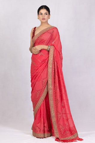 Monika Mathuria Datta Zoya Embroidered Tasseled Pallu Saree 