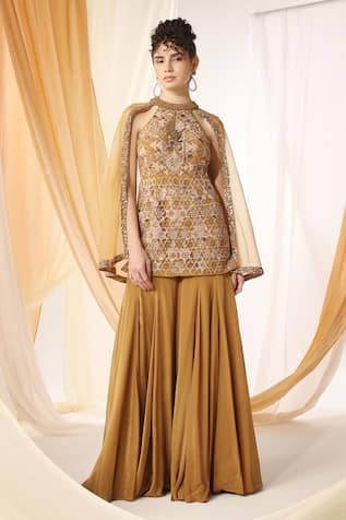 Shweta Aggarwal Geometric Embroidered Peplum Tunic With Sharara 