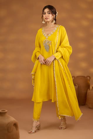 Isha Gupta Tayal Peacock Placement Embroidered Kurta Set 