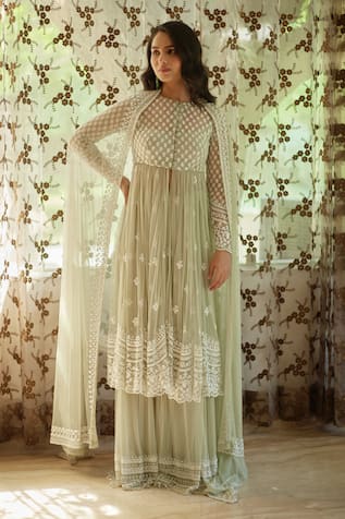 ASTHA NARANG Floral Thread Embroidered Jacket & Sharara Set 