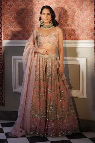 ASTHA NARANG Sequin Embroidered Attached Can Can Lehenga Set 