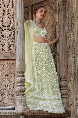 ASTHA NARANG Geometric Moti Embroidered Lehenga Set 
