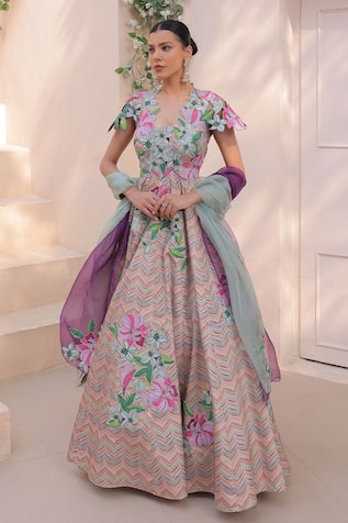 Label Astha Chhabra Chevron Print Anarkali With Dupatta 