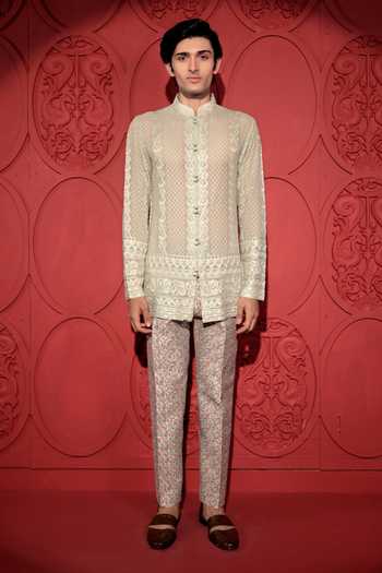 Jubinav Chadha Geomatric Chikankari Work Short Kurta 