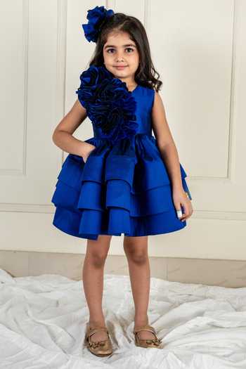 Lil Angels Ruched Rose Ruffle Tiered Dress 