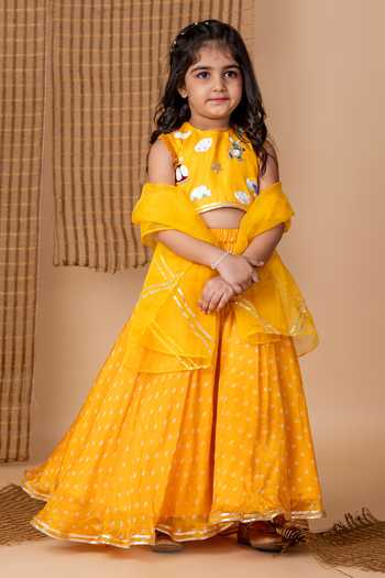 Lil Angels Fantasy Fun Embroidered Blouse With Bandhani Lehenga 