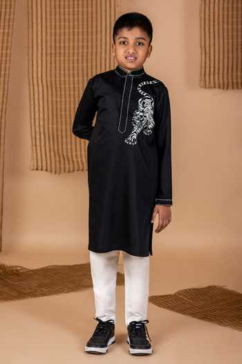 Lil Angels Tiger Motif Embroidered Kurta With Pant 