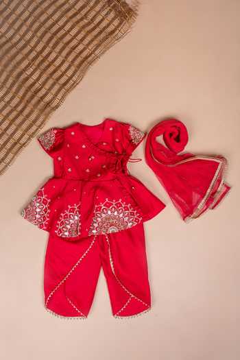 Lil Angels Floral Mandala Embroidered Tunic Pant Set 