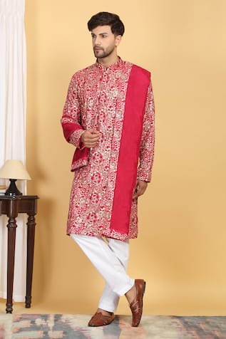 Aham-Vayam Divyakriti Cotton Silk Embroidered Kurta Set 