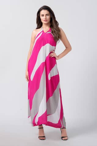 House Of Varada Abstract Print A-Line Dress 