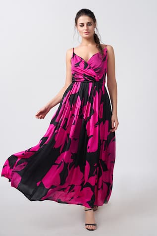 House Of Varada Floral Print Flared Maxi Dress 