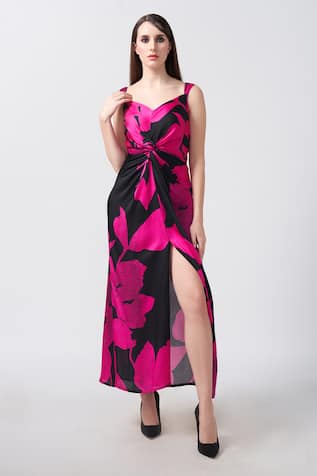 House Of Varada Abstract Floral Print Twisted Dress 