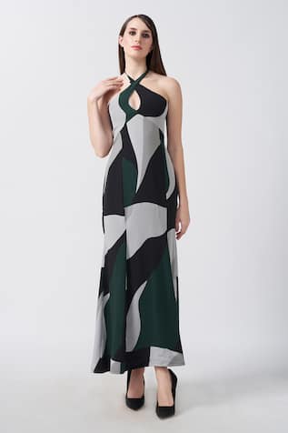 House Of Varada Floral Print Halter Neck Dress 