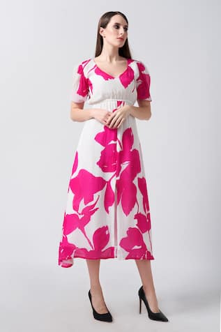 House Of Varada Flora Print Midi Dress 