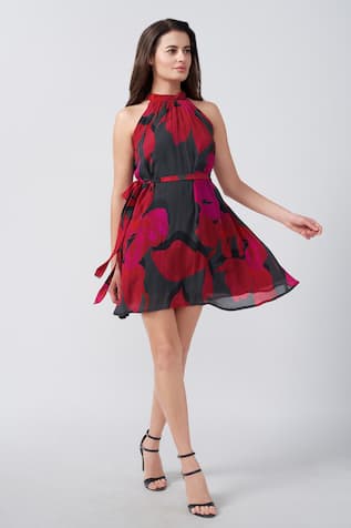 House Of Varada Flowery Print Flared Dress 
