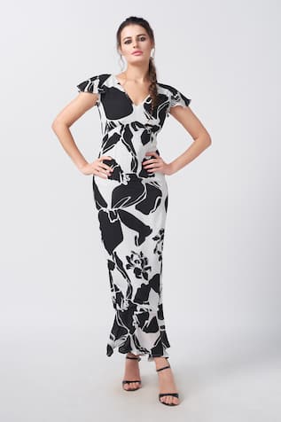 House Of Varada Musk Bloom Print Ruffled Sleeves Dress 