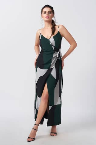 House of Varada Dimension Print Wrap Midi Dress 