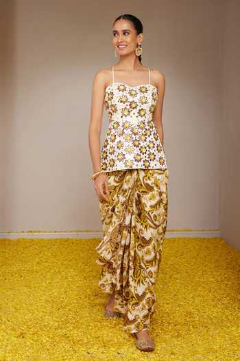Nitara Dhanraj Label Mirror Embroidered Peplum Tunic With Skirt 