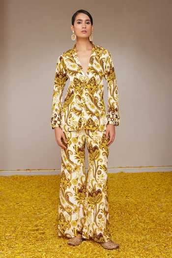 Nitara Dhanraj Label Floral Mandala Print Jacket With Pant 