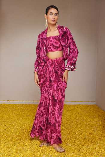 Nitara Dhanraj Label Floral Mandala Print Jacket & Skirt Set 