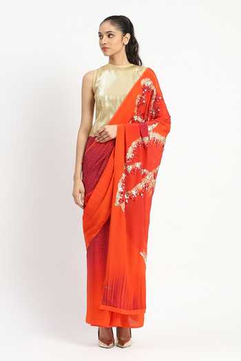 Satya Paul Octarine Embroidered Saree With Unstitched Blouse Piece 