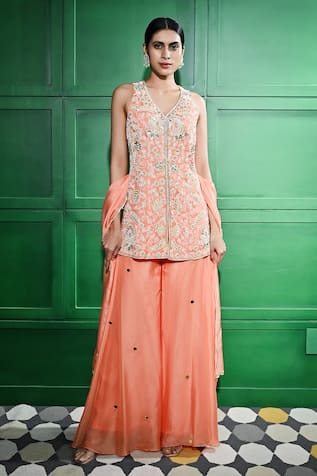 Keith Gomes Zari Pearl Embroidered Tunic Sharara Set 