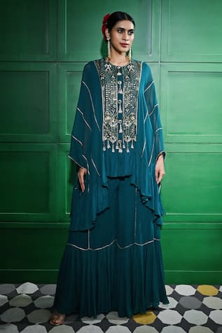 Keith Gomes Sequin Gota Embroidered Panel Tunic With Sharara 