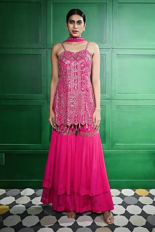 Keith Gomes Sequin Bead Embroidered Cut-Out Tunic Gharara Set 