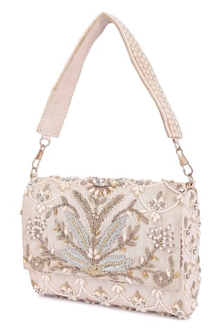 The Purple Sack Pearl & Cutdana Embroidered Clutch Bag 