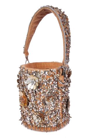 The Purple Sack Floral Applique Embroidered Bucket Bag 