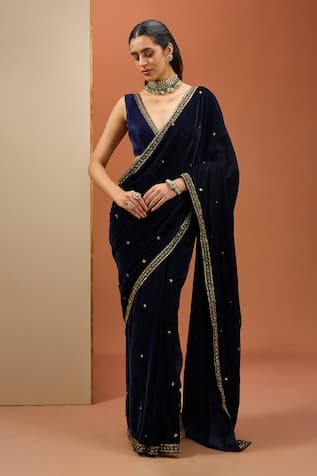 Esha Koul Velvet Embroidered Saree With Blouse 