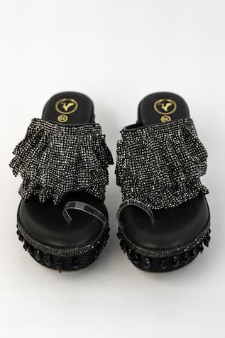 Falling Mesh Rhinestone Embellished Wedges 
