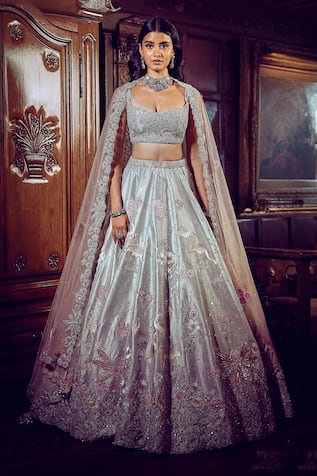 MATSYA Flamingo Hand Embroidered Bridal Lehenga Set 