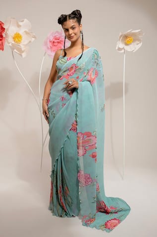 PREETI MEHTA Flora Print Saree With Blouse 